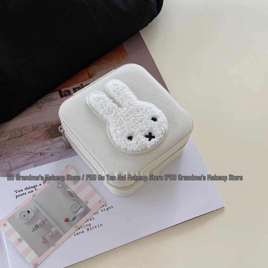 Miffy Rabbit Jewelry Box - Large Capacity Portable Cartoon Storage for Earrings, Rings, and Necklaces.