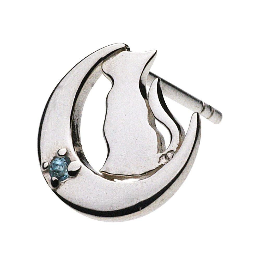 

Crescent moon cat earrings aquamarine zirconia silver e0448 [Cenote] [925 accessories]