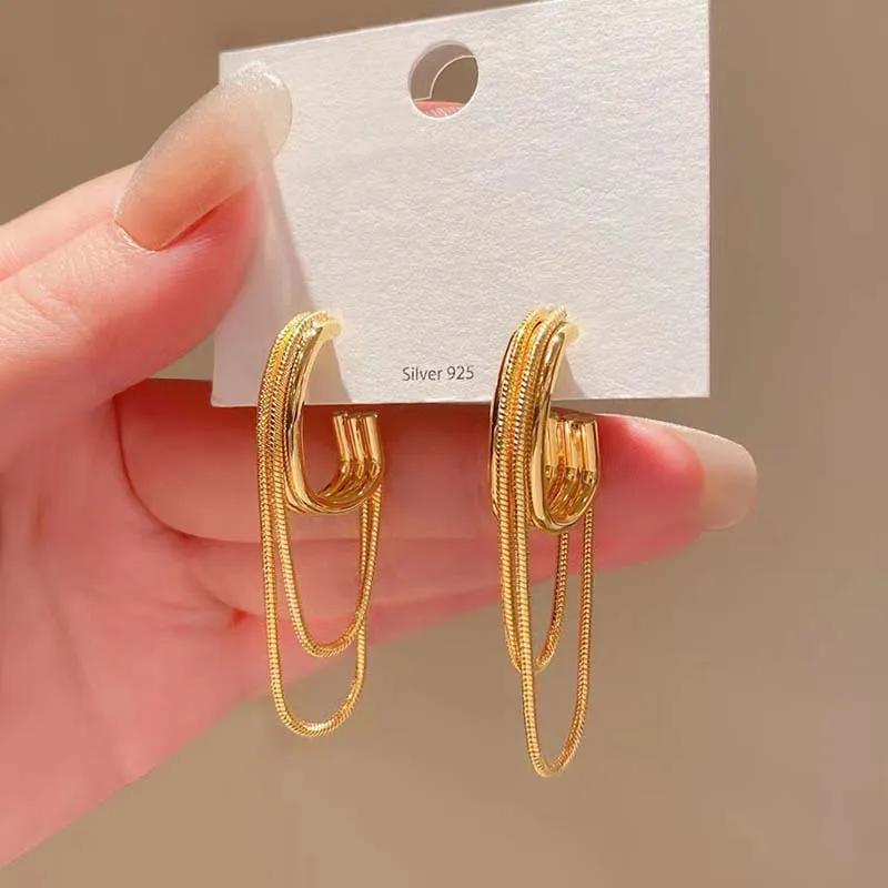 

2026 New Fashion Metal Snake Bone Chain Tassel Earrings for Women Elegant Gold Color Long Dangle Personality Earrings Zircon