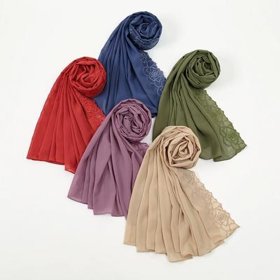 Maleisisch Indonesische Geborduurde Chiffon Hoofddoek Sjaal Turban Hoofdbanden Hoge Kwaliteit Ademend Dames Sjaal 75*180cm