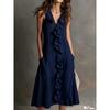 Spring and summer new women's new solid color sleeveless V-neck ruffle edge dress