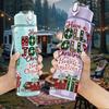 1PC Holly Jolly Christmas Scene Print 750ml Color Plastic Sports Water Bottle Leakproof Flip Straw Lid Suitable for Sports Office Home Use