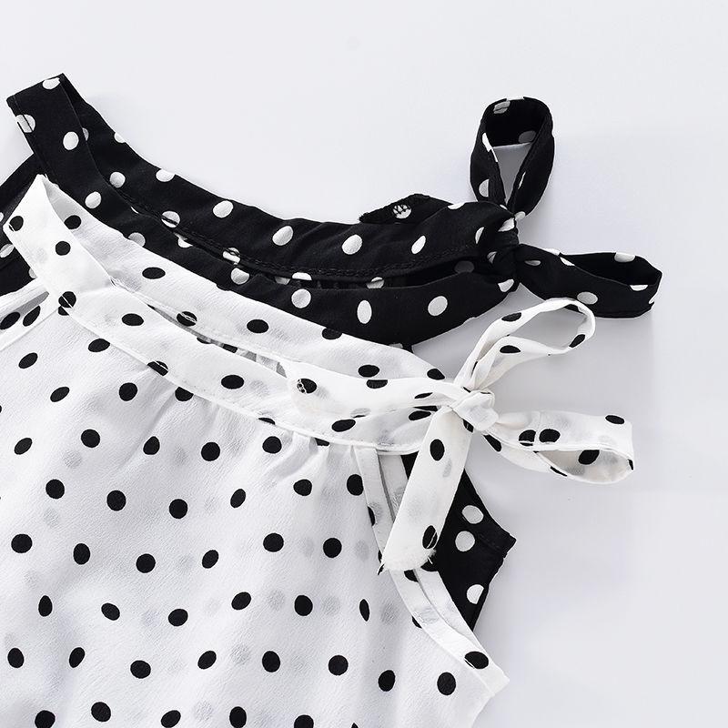 Mode Barn Ärmlös Outfit Bebisar Flickor Polka Dot T-shirt Byxor Set Lös Byxdress Mjuk Barn Sommar Tunn