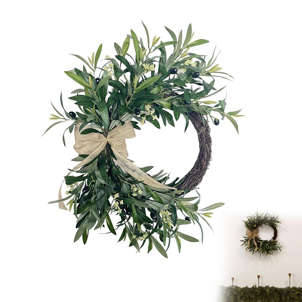 

Artificial Olive Leaf Wreath Green Olive Branches With Spring Floral Accents, Farmhouse Wall Door Wedding Arch Window Hanging 45cm