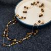 Stylish Natural Stone Tiger Eyes Glass Beads Strand Necklace for Women Gold Copper Long Double Layers Sweater Chain