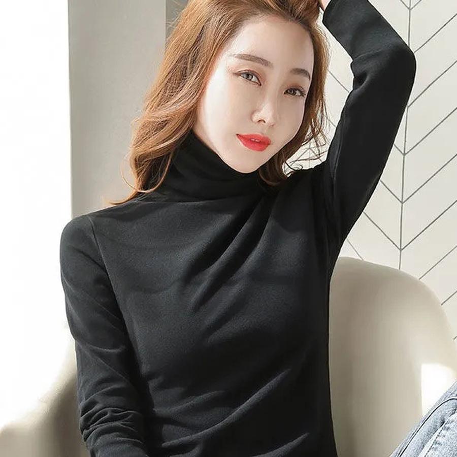 Jesień Zima Nowa Bawełniana Koszulka z Długim Rękawem i Okrągłym Dekoltem dla Kobiet, Gruba Bawełniana Codzienna Bluzka