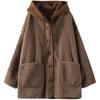 Women Spring and Autumn Mid-Long Thick Pocket Jacket Lamb Plush Hooded Overcoat Outerwears