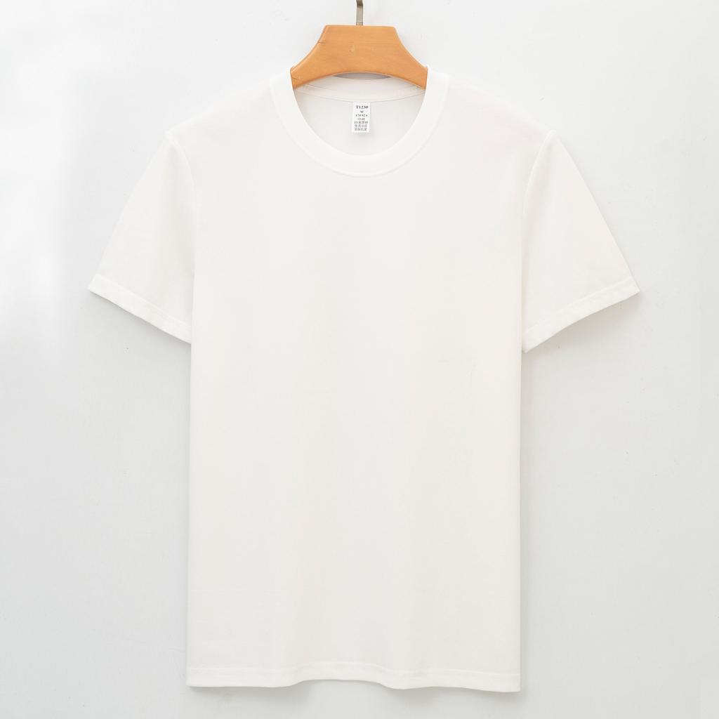 Long Velvet Cotton T-shirt Short-sleeved Round Neck Three-pin White T-shirt Men