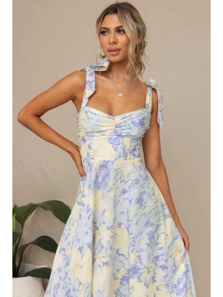 V Neck Strap Printingt Dress Lace Up Knee Length Dress Elegant Sleeveless Dresses Causal Women Dress