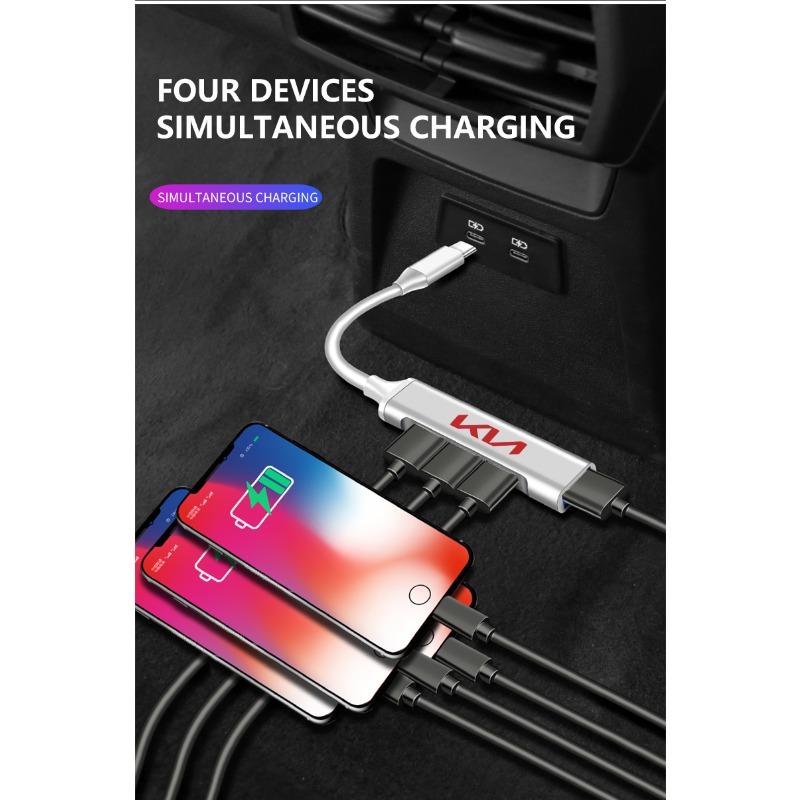 1pcs Type-C Turn USB Adapter Multi Port Distributor Hub For KIA Sportage Rio 3 4 Ceed JD Picanto Soul Stonic Niro K5