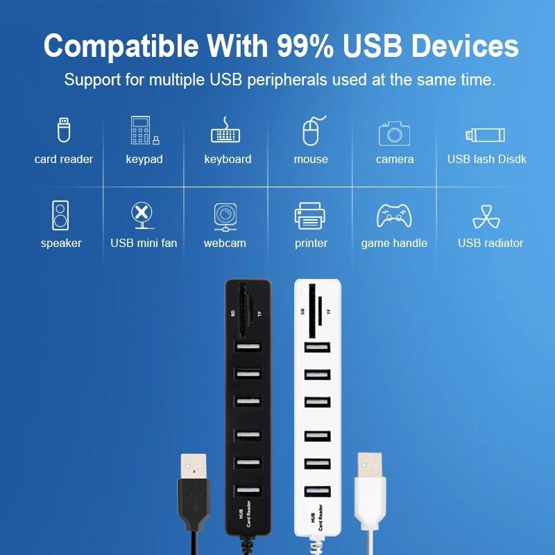 USB Hub 3/6 Port Expander Adapter USB 3.0 Hub Multi USB Splitter 2.0 Hab 3 Hub 3.0 Více USB 3.0 USB-Hub Čtečka karet pro PC