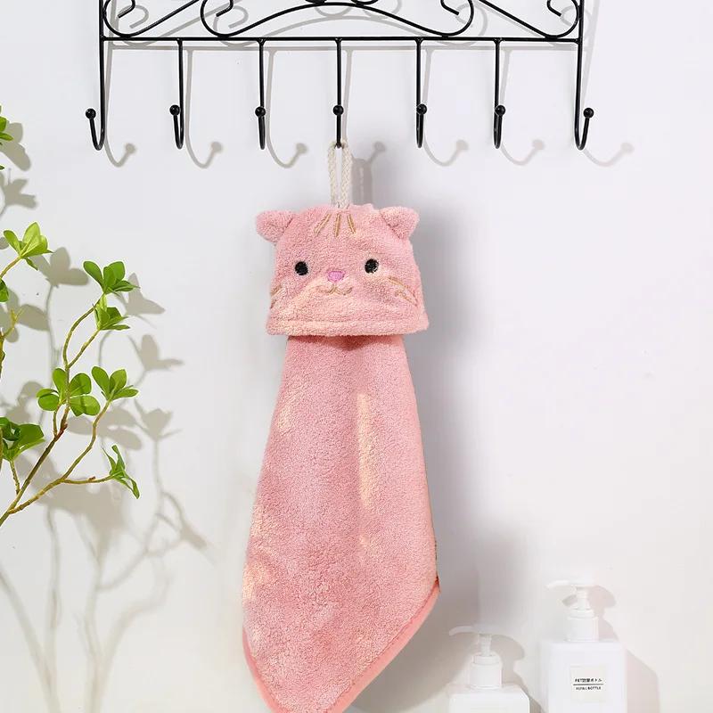 1PC Cartoon Hanging Hand Towel Soft Coral Kitchen Towel Cute Kids Child baby Quick Dry Bathing Towel