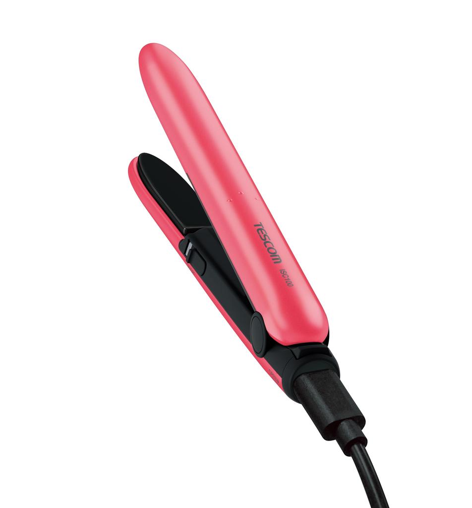 Tescom ISC100 P USB-Powered Hair Iron, 10mm, Compact, Ceramic Coating, International Compatible, Pink