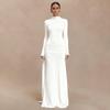 Women High Neck Long Sleeve Bodycon Maxi Dress with Side Drapery Solid Color Elegant Gown