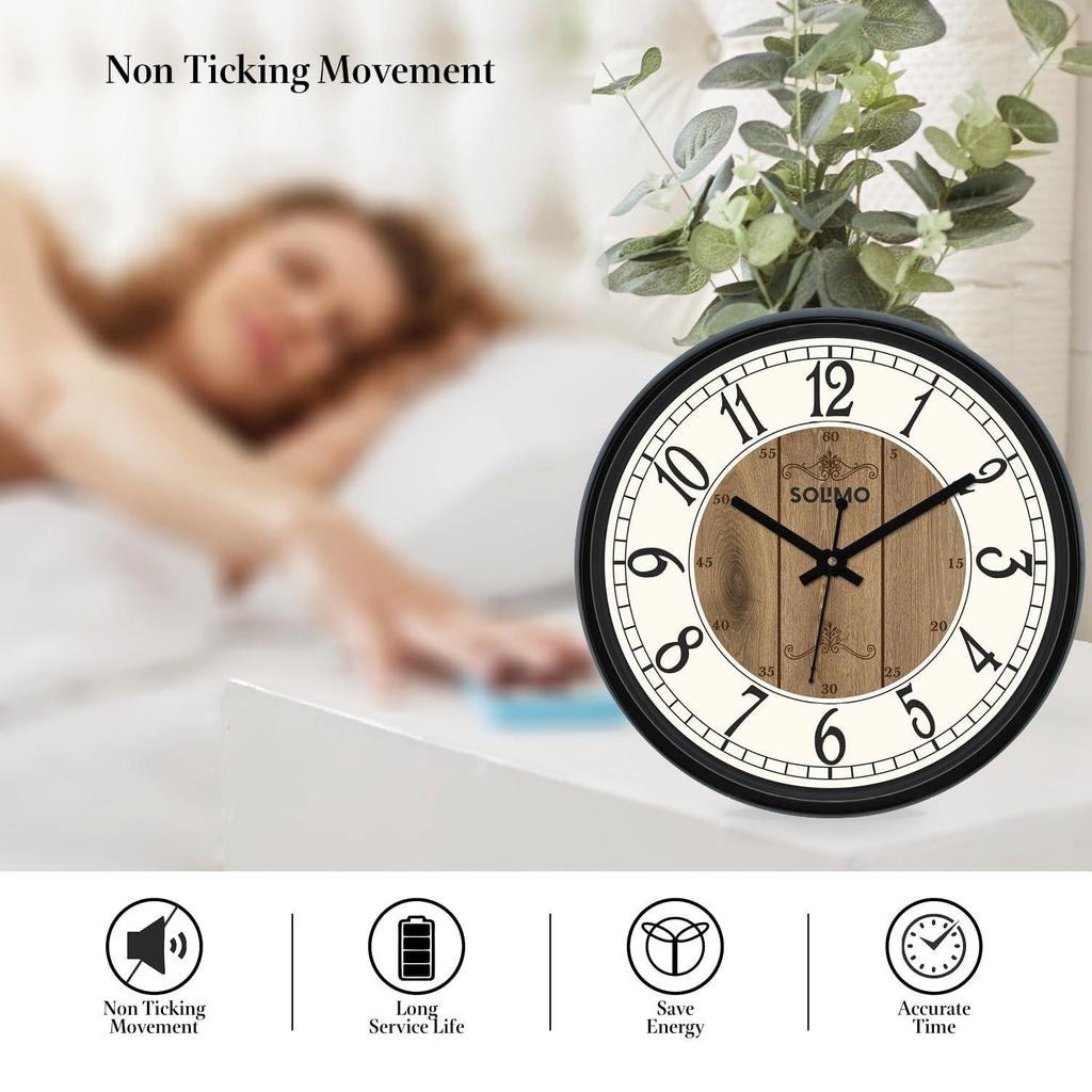 12-inch Plastic & Glass Wall Clock - Clique Clock (Silent Movement), Black