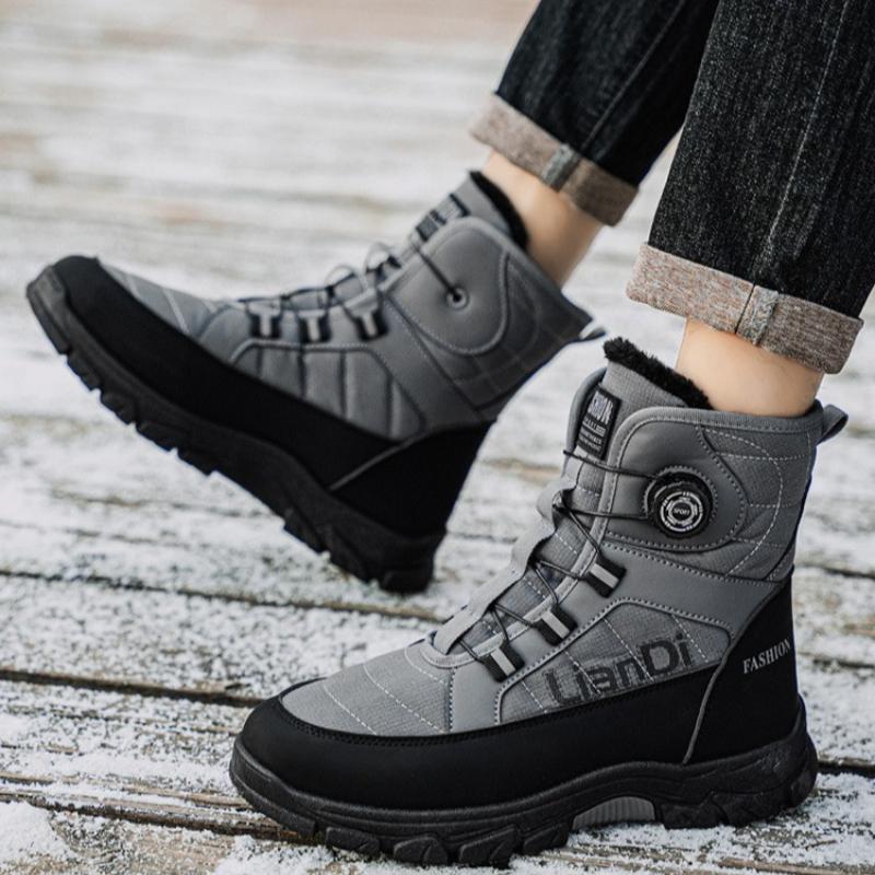 Men's Thick-Sole Snow Boots Winter High-Top Lined Warm Boots Rotating Buckle Anti-Slip Wear-Resistant Cotton Footwear