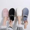 Fashion Crystal Strawberry Cotton Slippers Women 2025 Winter Soft Plush Warm House Slippers Woman Anti Slip Flat Heel Plush Slides Lady