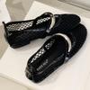 Fashion Mesh Round Toe Women Sandals Fashion Metal Decoration Breathable Hollow Flat Shoes Casual Comfort Shallow Non-slip Designer Shoe