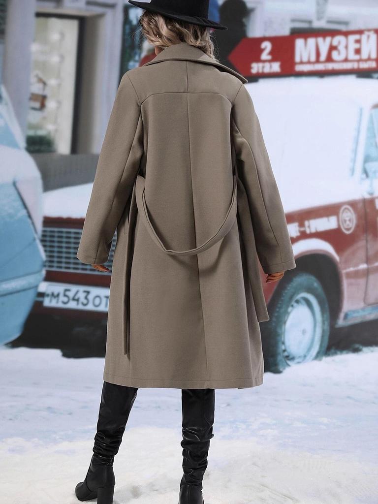 2024 Autumn/Winter Double-Breasted Woolen Tie-Belt Suit Collar Overcoat for Women