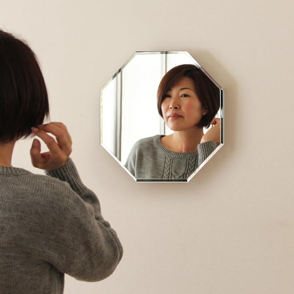 Muramatsu Kagami Store octagonal crystal 35 x 35 cm wall stickable mirror design Kagami-shaped [Rental mirror]
