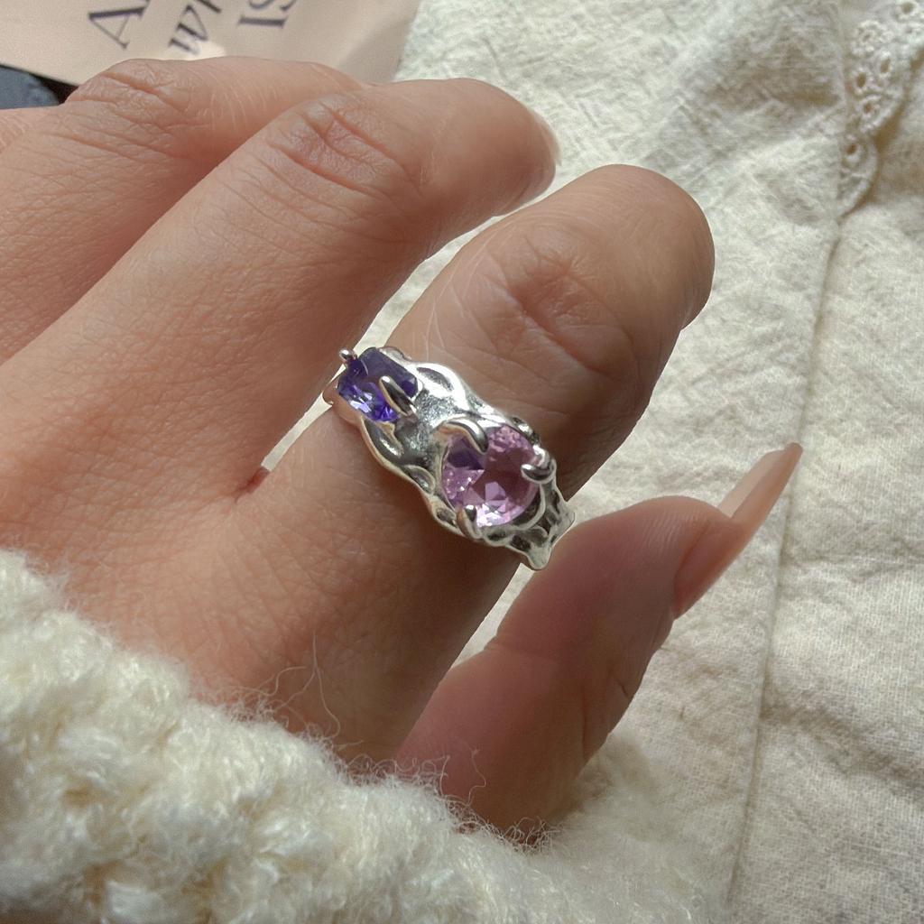 925 Sterling Silver Rings for Women Couple Minimalist Handmade Simple Pink Green Stone Ring Fine Jewelry Gift Prevent Allergy