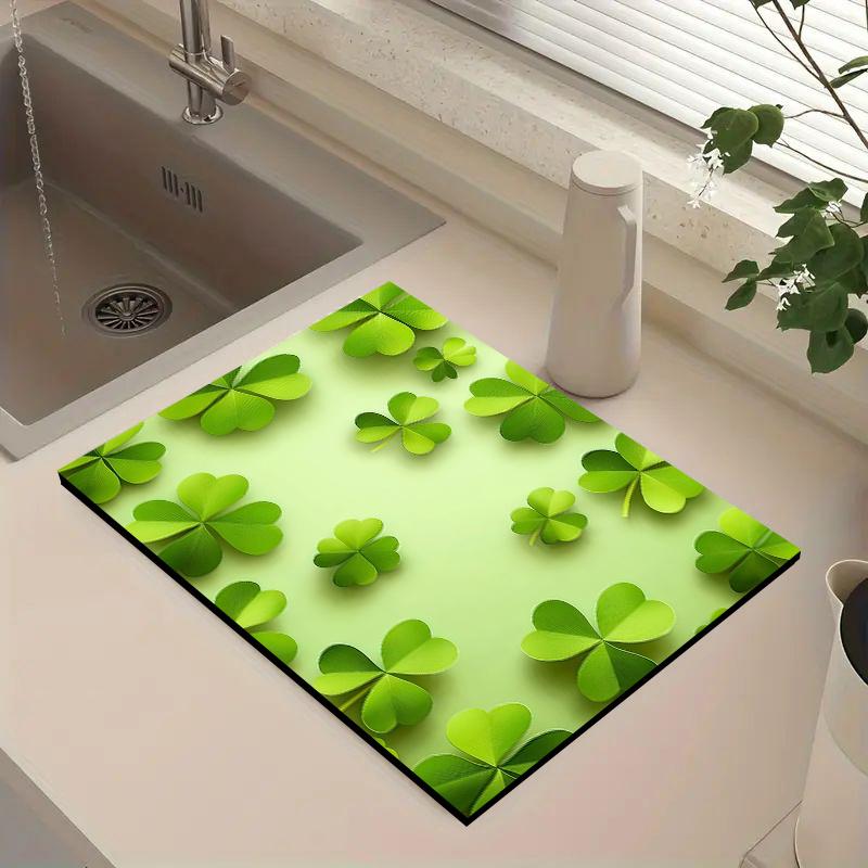 

1 шт. Резиновый коврик для сушки с рисунком зеленого клевера для кофейни, ресторана, кухни, ковер, коврик для стола, коврик для питомца, кофейная посуда 30cmX40cm