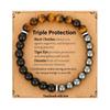 8mm Triple Protection Bracelet: Blue Tiger Eye, Obsidian, Magnetic Beads on Elastic Cord, Birthday Gift