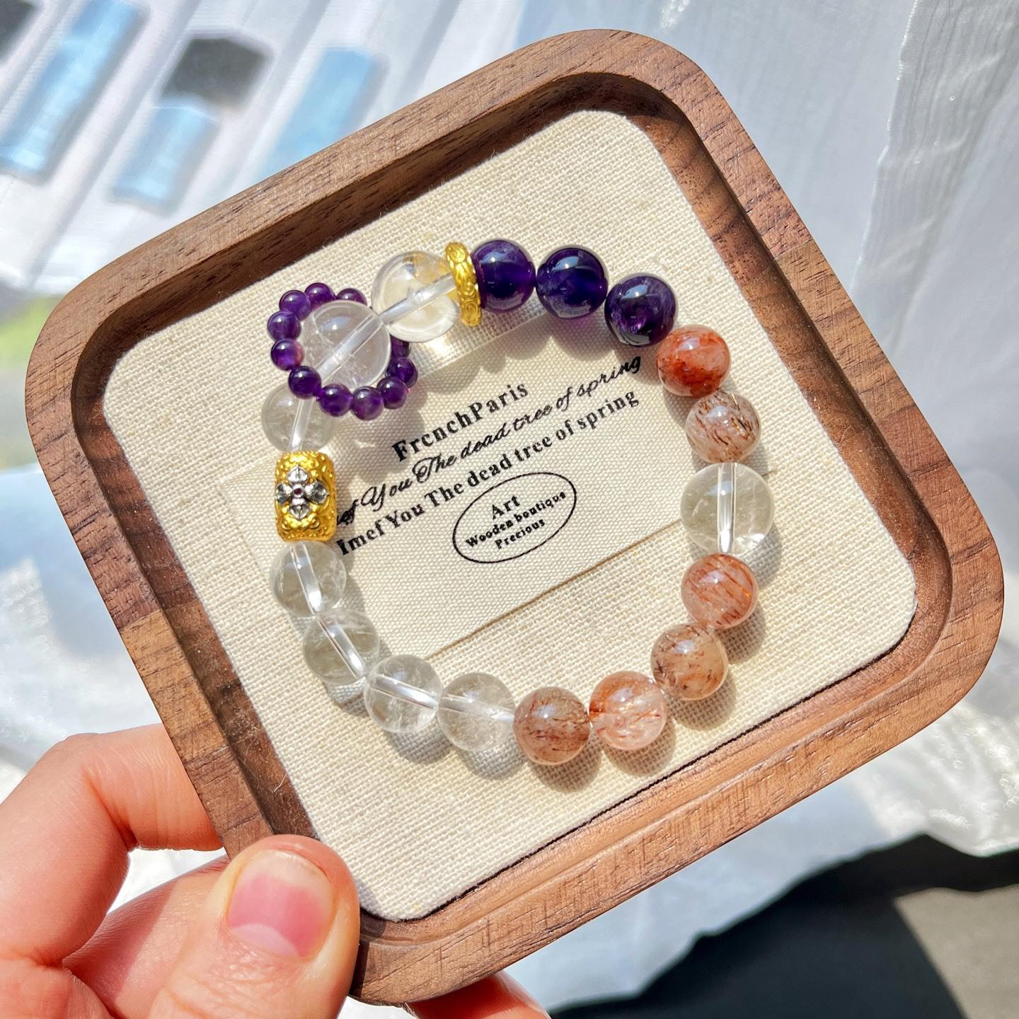 Natural White Crystal Amethyst Black Gold Super Seven Design Sense Bracelet Bracelet