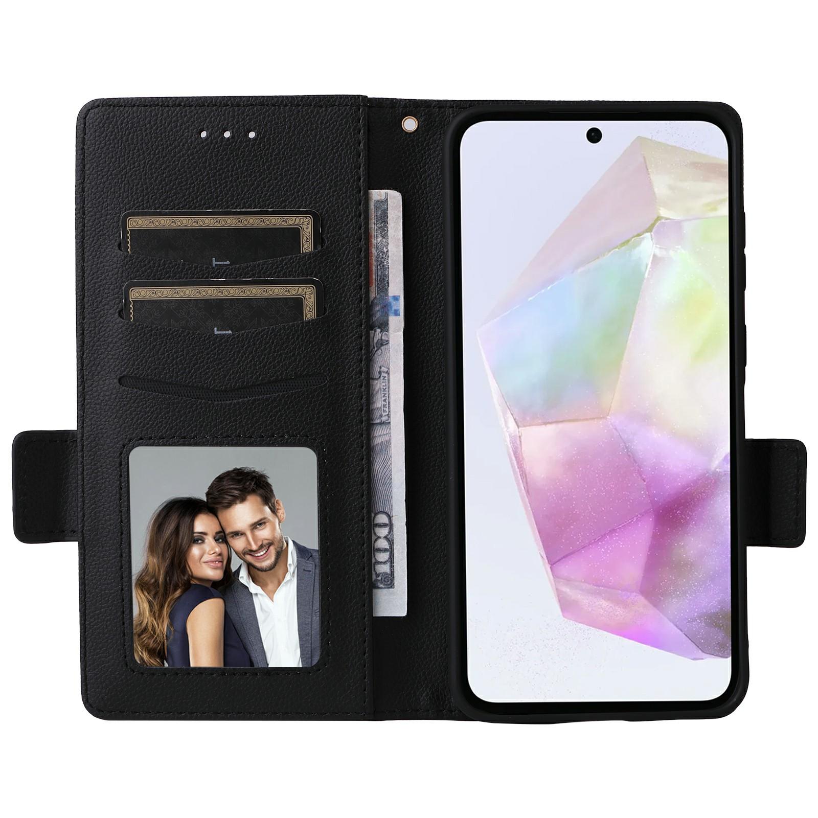 

For Samsung Galaxy A36 5G Case with Wrist Strap Litchi Texture PU Leather Wallet Phone Cover Black