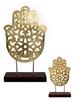 Carved Metal Candlestick for 2 Candles On a Stand, Brass, Iron Cutwork Hamsa T-light With Wdn Stand Brass,