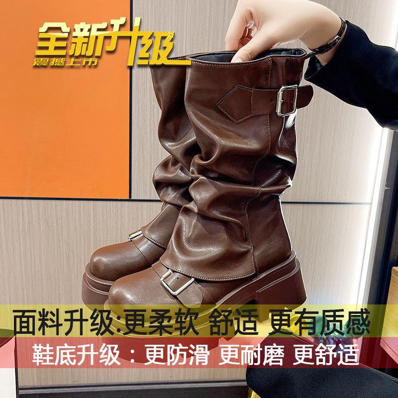 

Винтажные ботинки средней высоты Maillard детские осенние новые в британском стиле на толстой подошве с увеличением высоты коричневые ботинки-трубы для брюк короткие ботинки 40