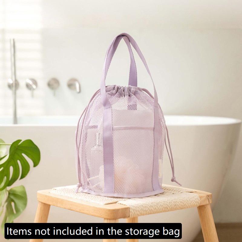 Travel Large Capacity Mesh Nylon Cosmetic Bag Organizer Foldable Casual Mesh Drawstring Bags Rope Bundle Pocket Swim Washing Bag фиолетовый