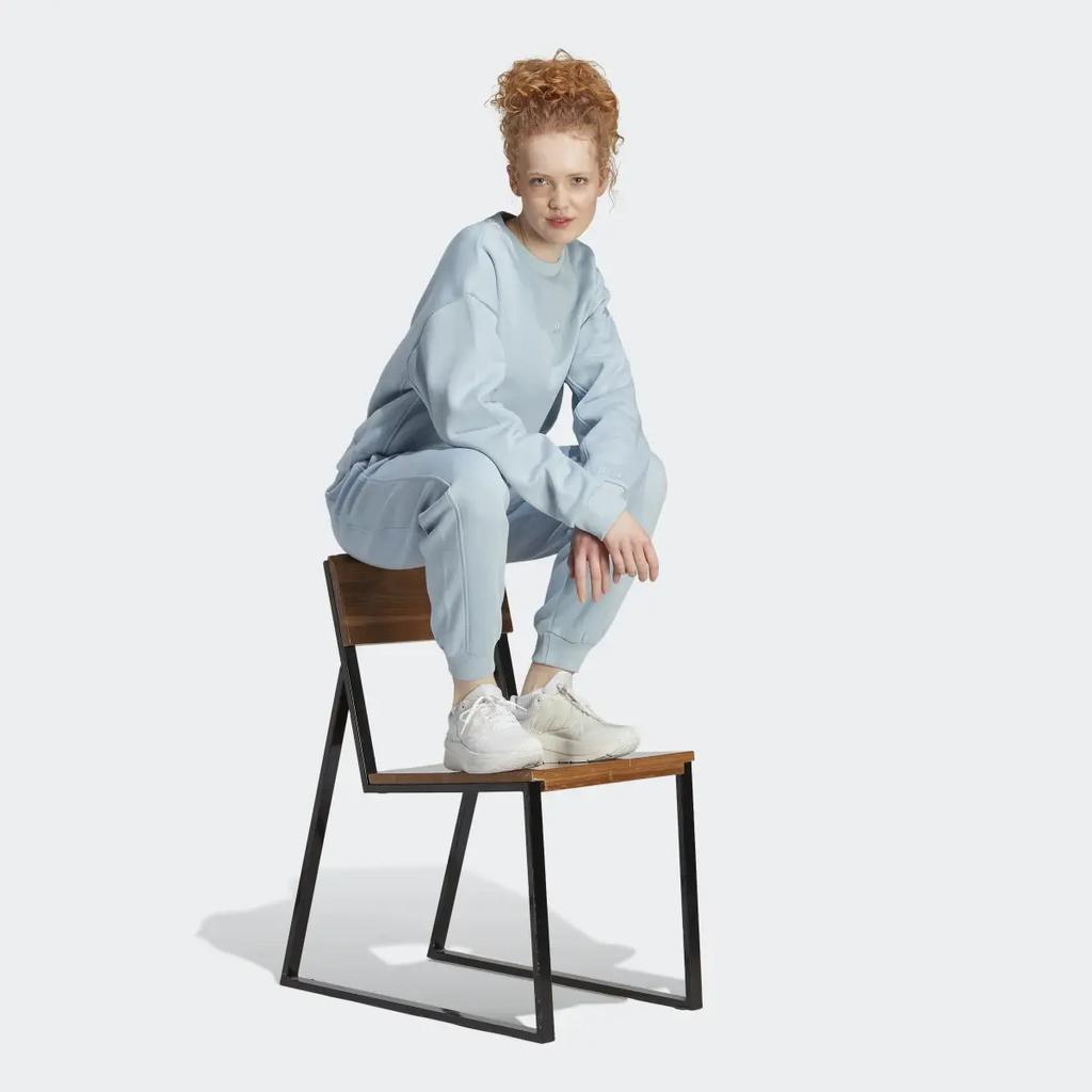 Adidas All Season Fleece Pants Solid Color Drawstring Cuffed Joggers Women Pants Light-Blue IM0328