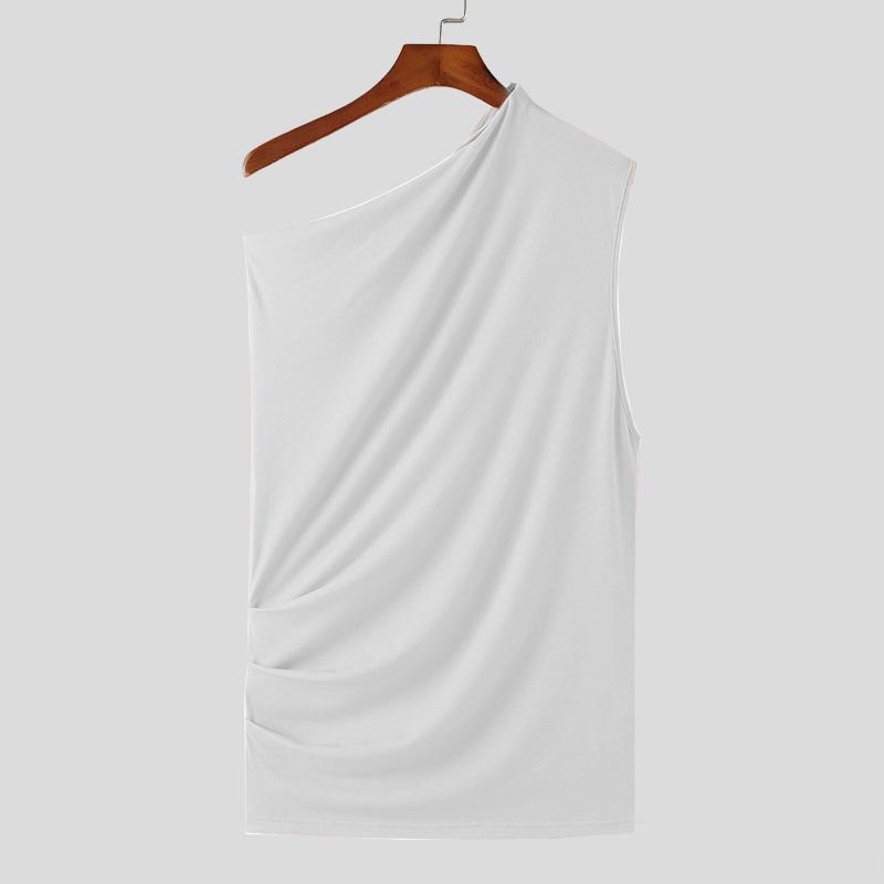 

INCERUN Летний жилет без рукавов на одно плечо, сексуальные тонкие майки 5XL белый