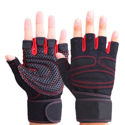 Guanti da Fitness Antiscivolo Traspiranti Senza Dita Uomo Donna Guanti da Allenamento con Supporto per Polso per Sollevamento Pesi Palestra Rosso