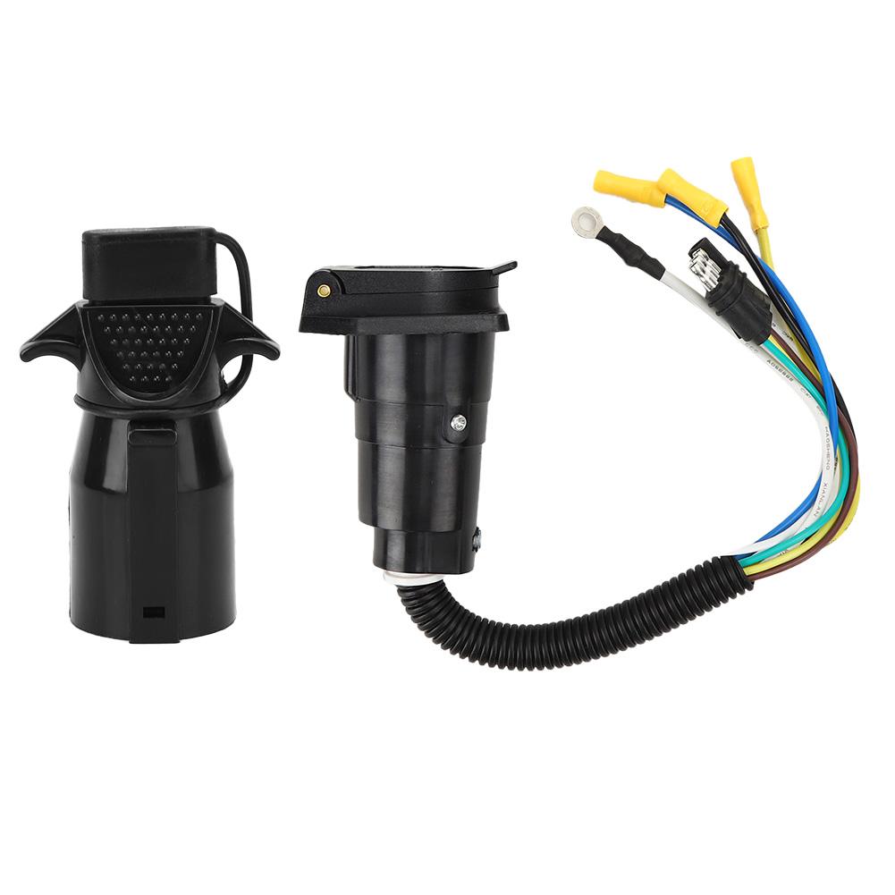 12V Trailer RV Connector 7 Way to 4 Way Hitch Plug with Dustproof Cover and Bracket