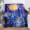 1pc Contemporary Tiger Print Flannel Fleece Blanket, 100% Polyester, All Seasons, Tear Resistant, Knitted, Animal Theme, Gift Fo