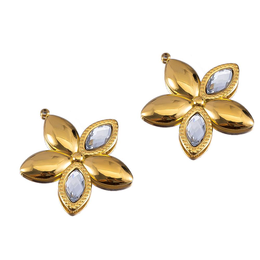 2Pcs Fashion Black White Heart Flower Earrings Charms Golden Plated Stainless Steel Zirconia Petal Pendant Necklace DIY Findings