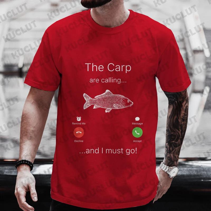 Fishing The Carp Are Calling and I Must Go Funny Vintage Men's T-Shirt New Fashion Summer Casual Harajuku Tshirt Printed Men Top