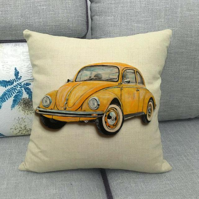 45cm *  unique watercolor car beetle design, suitable for family bedroom hotel  decoration pillow case