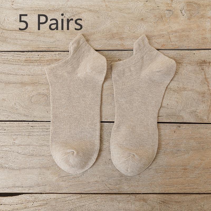 5 Pairs of Men's Short Socks, Pure Cotton, Men's Raised Ears, Breathable, Odorless, Short Top, Low Top, Light Mouth, Solid Color Boat Socks, Trendy