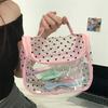 Stylish Portable Black Travel Makeup Bag, Large Capacity with Transparent Storage Pouches, Women's Mesh Washbag