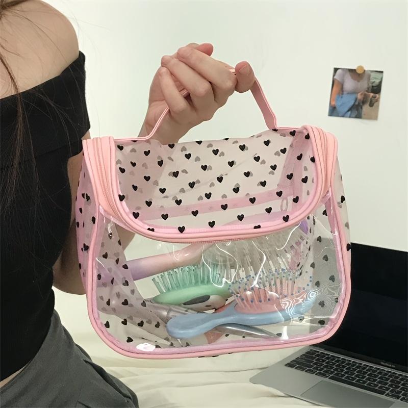 

Stylish Portable Black Travel Makeup Bag, Large Capacity with Transparent Storage Pouches, Women s Mesh Washbag