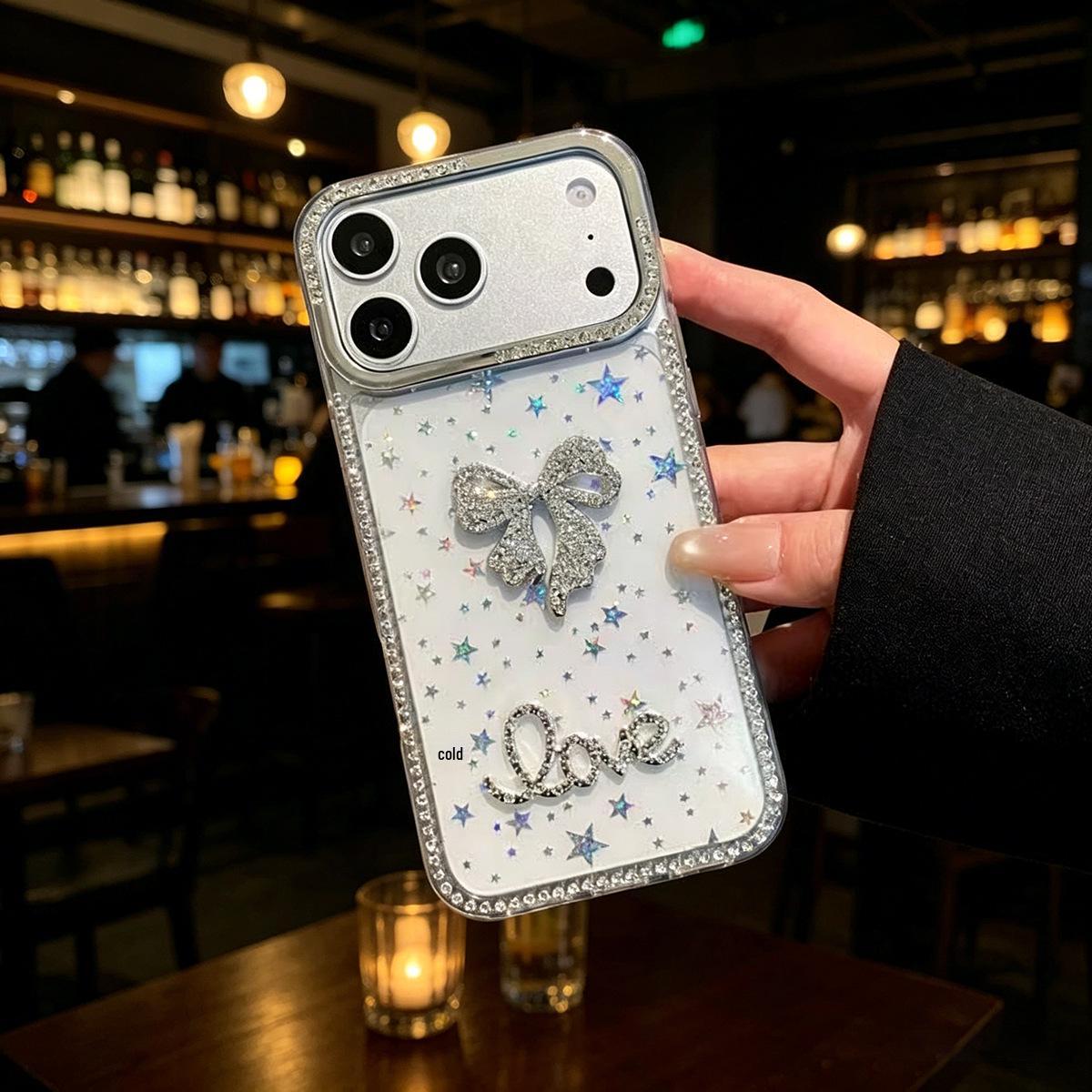 Luxurious 3D Diamond Bow iPhone 17 Pro Max Case, Compatible with iPhone 16 Plus 15 Plus