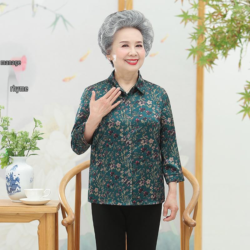 Women s Retro Floral Red Mulberry Silk Shirt - Spring/Summer Seven-Sleeve Top 3XL (recommended 60-68kg)