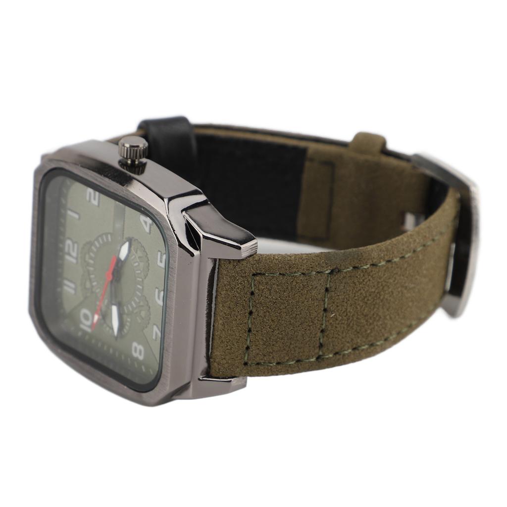 Men Watch PU Leather Strap Easy To Read Fashionable Look Casual Quartz Watch for Running Travel Hiking Party Green