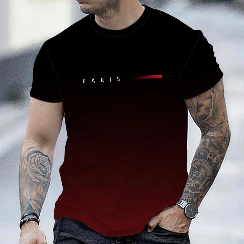 Summer Oversized T Shirt Man Loose Paris Creative Male T-Shirt Letter Print Casual Slim Round Neck Short Sleeved T-Shirt Top