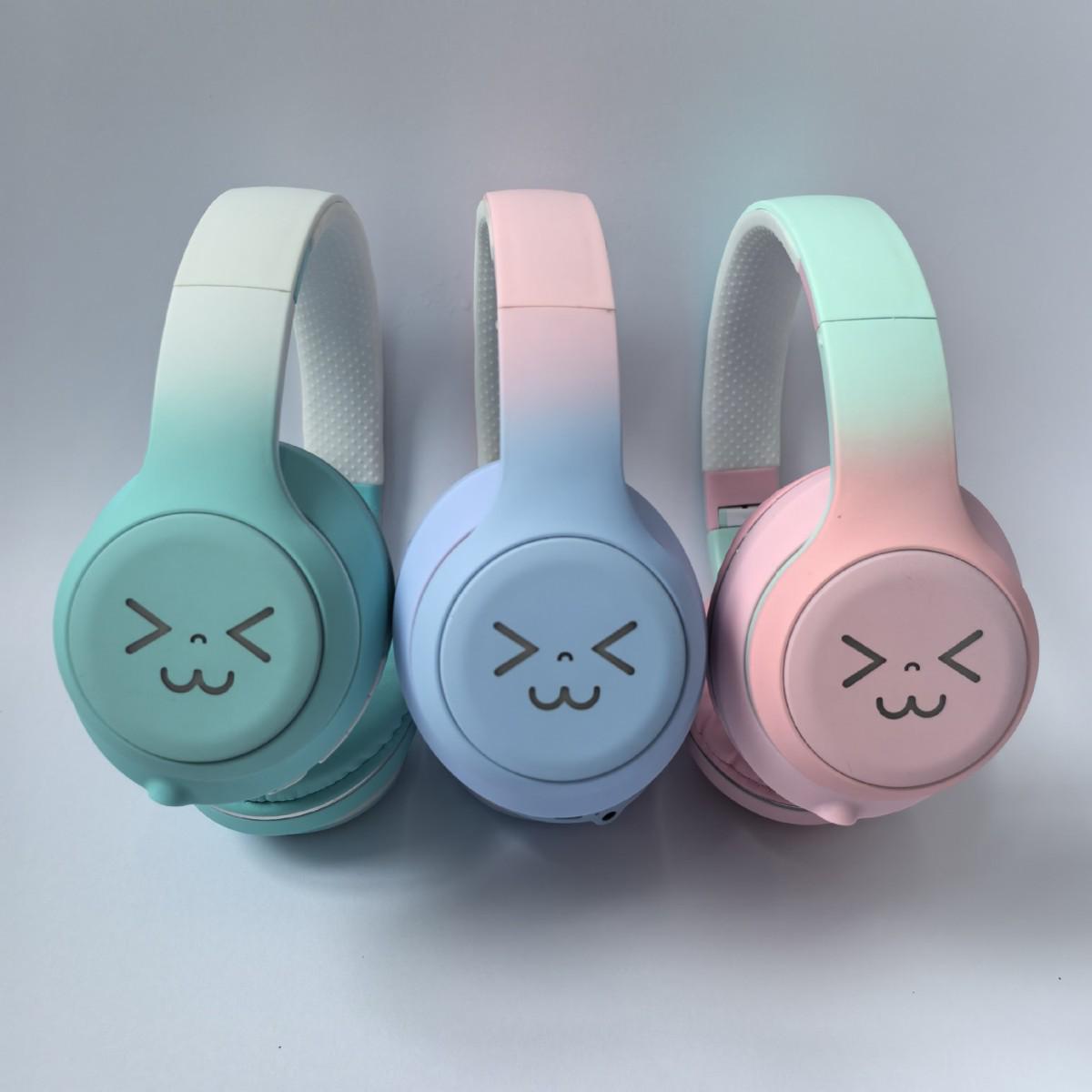 

GT630 Bluetooth Headset: Gradient Colors, Deep Bass, Colorful Luminous Wireless Headband Smiley Face Green