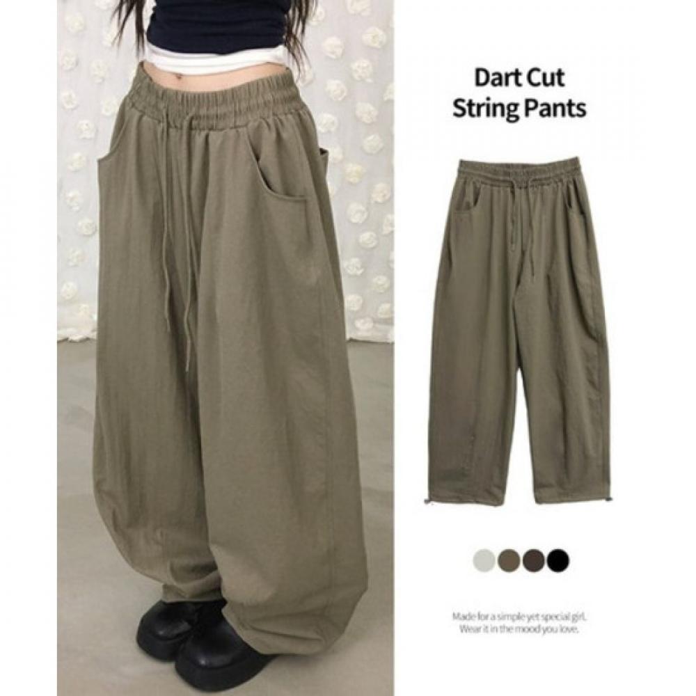 The Pink Women Dart Cut Cotton Like String Wide Pants
