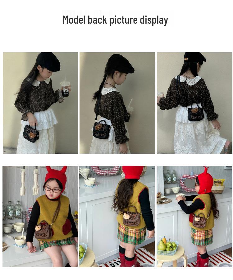 Korean Style Leopard Print Girls' Shoulder Bag - Cute Cat Design Fashionable Crossbody Handbag